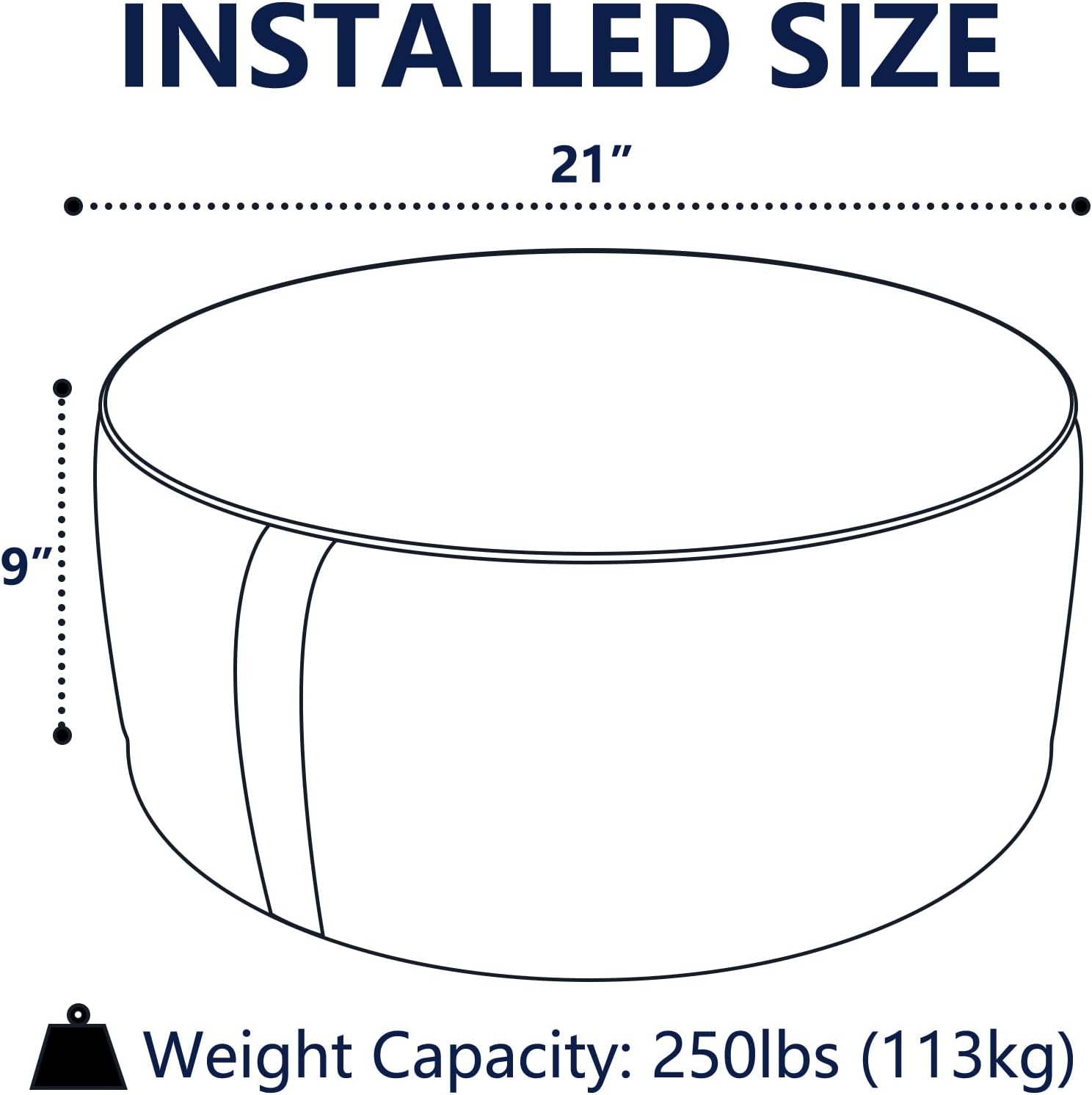 Indoor/Outdoor Inflatable Ottoman D21 x H9 inch, Round Footstool Inflatable Foot Rest Ottoman with Handle, Portable Ottomans Pouf for Patio, Garden, Camping, Home, Herringbone Black White