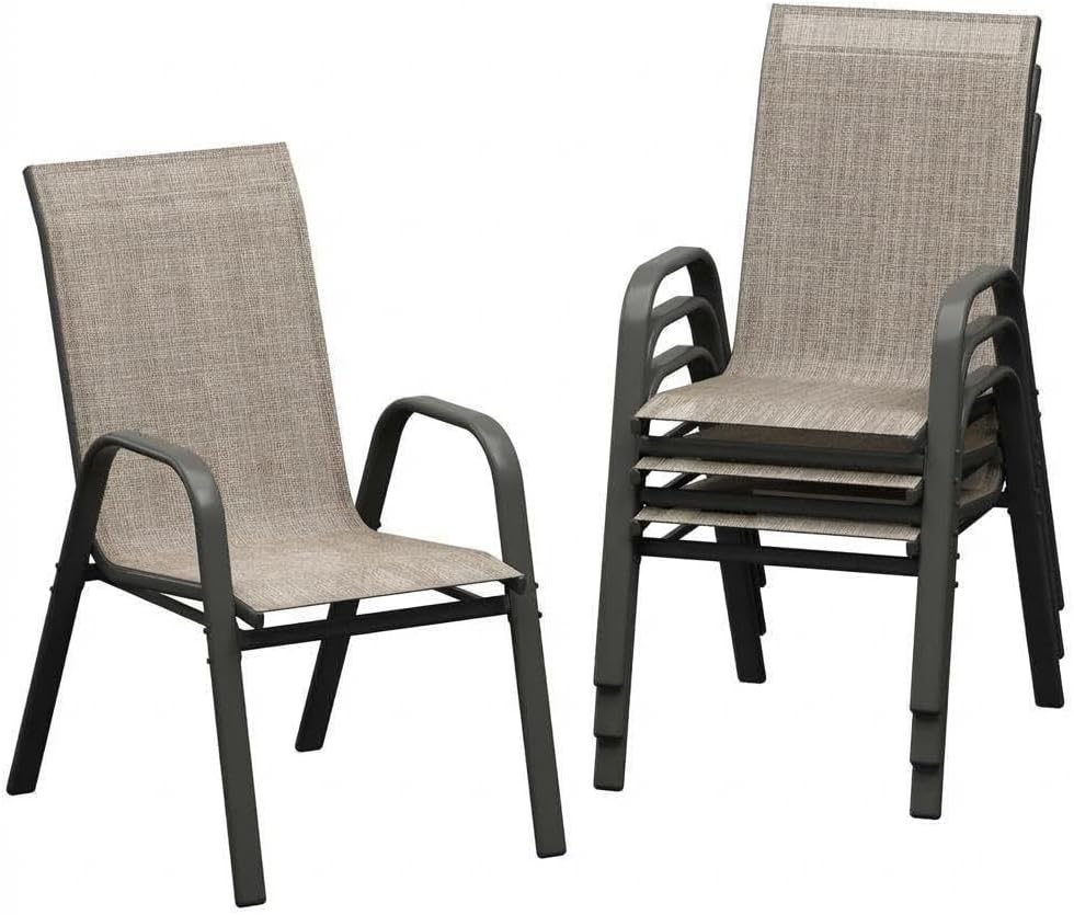 Outdoor Patio Chairs Set of 4, Stackable Dining Chairs with Breathable Textilene, All Weather Metal Frame Deck Chairs, High Back Outdoor Seating for Backyard, Lawn, Garden, Balcony, Poolside