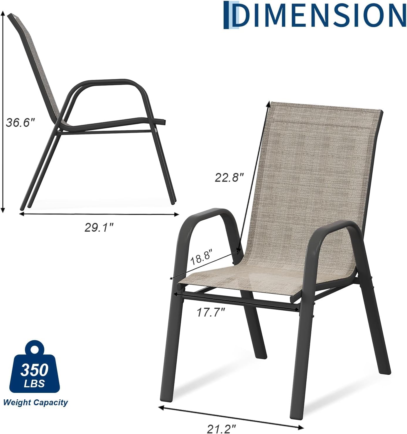 Outdoor Patio Chairs Set of 4, Stackable Dining Chairs with Breathable Textilene, All Weather Metal Frame Deck Chairs, High Back Outdoor Seating for Backyard, Lawn, Garden, Balcony, Poolside