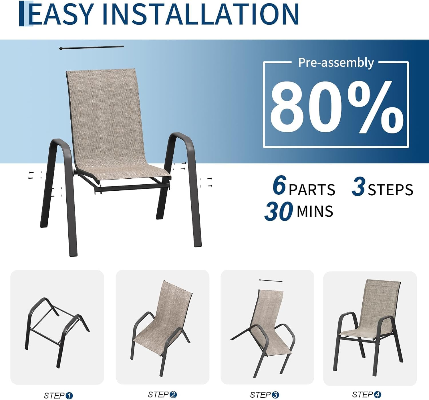 Outdoor Patio Chairs Set of 4, Stackable Dining Chairs with Breathable Textilene, All Weather Metal Frame Deck Chairs, High Back Outdoor Seating for Backyard, Lawn, Garden, Balcony, Poolside