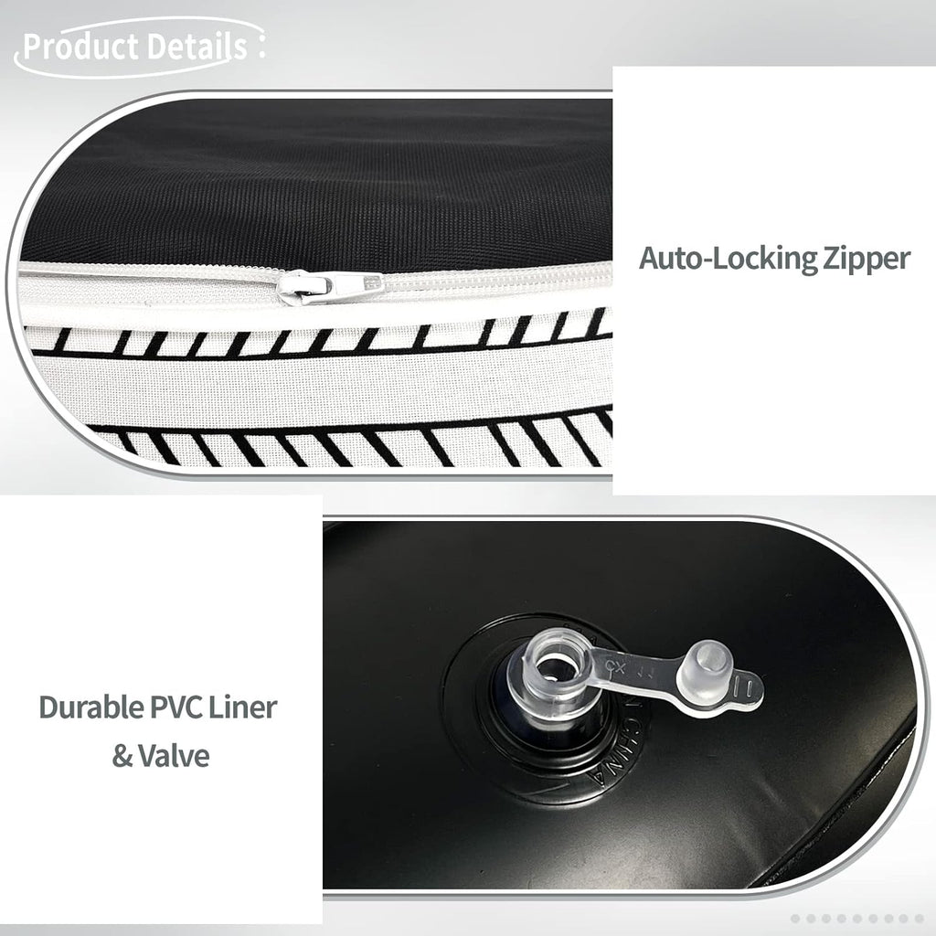 Indoor/Outdoor Inflatable Ottoman D21 x H9 inch, Round Footstool Inflatable Foot Rest Ottoman with Handle, Portable Ottomans Pouf for Patio, Garden, Camping, Home, Herringbone Black White