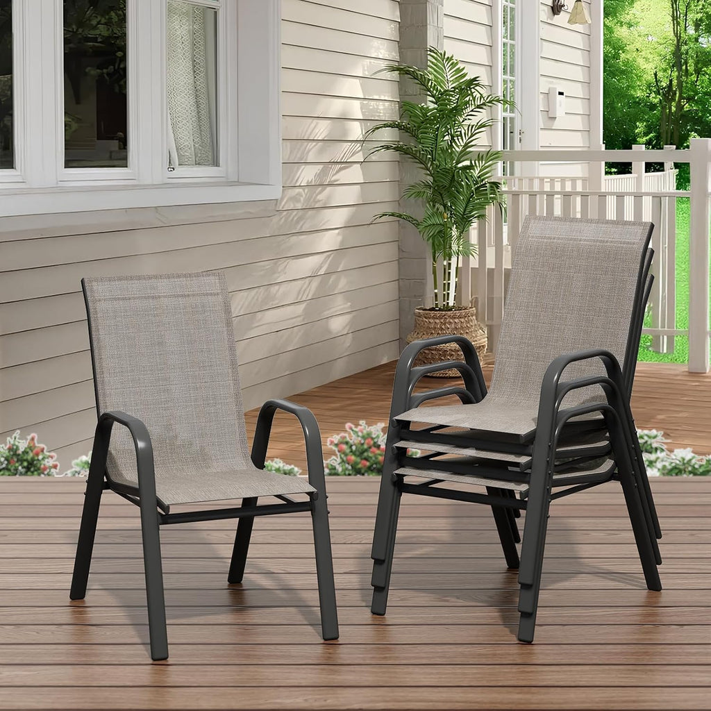 Outdoor Patio Chairs Set of 4, Stackable Dining Chairs with Breathable Textilene, All Weather Metal Frame Deck Chairs, High Back Outdoor Seating for Backyard, Lawn, Garden, Balcony, Poolside