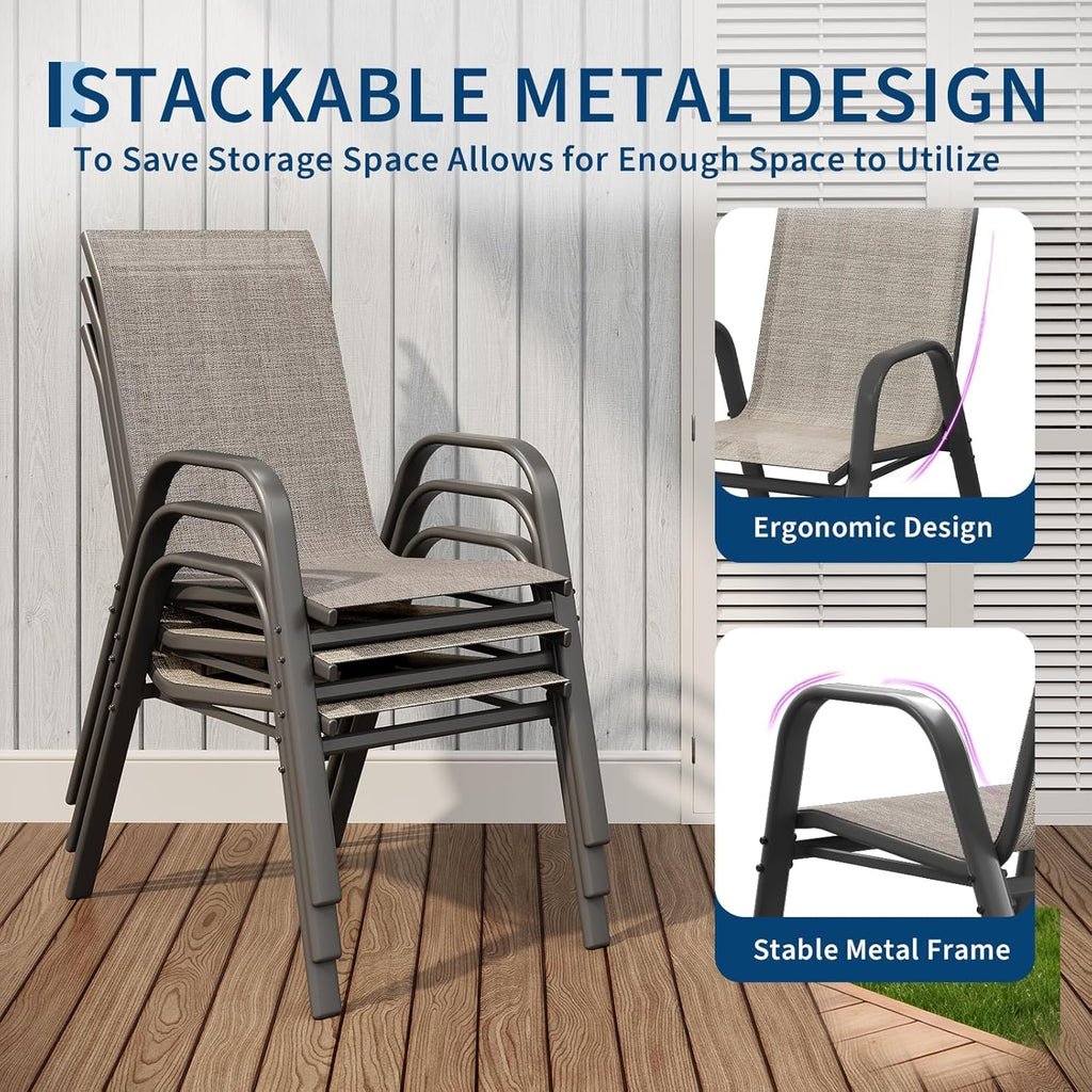 Outdoor Patio Chairs Set of 4, Stackable Dining Chairs with Breathable Textilene, All Weather Metal Frame Deck Chairs, High Back Outdoor Seating for Backyard, Lawn, Garden, Balcony, Poolside