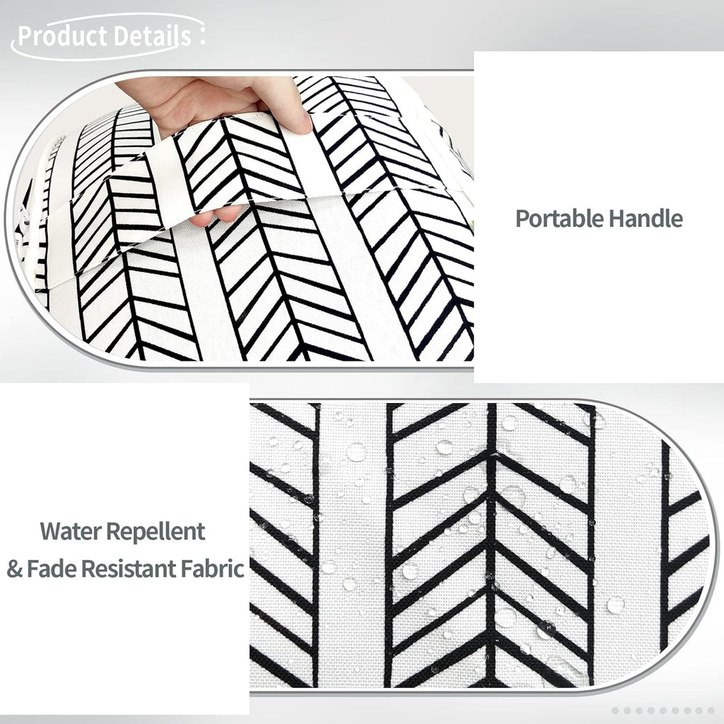 Indoor/Outdoor Inflatable Ottoman D21 x H9 inch, Round Footstool Inflatable Foot Rest Ottoman with Handle, Portable Ottomans Pouf for Patio, Garden, Camping, Home, Herringbone Black White