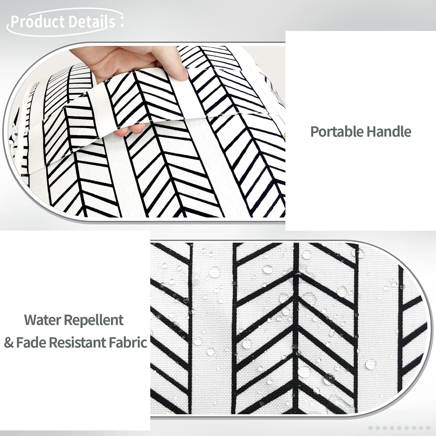 Indoor/Outdoor Inflatable Ottoman D21 x H9 inch, Round Footstool Inflatable Foot Rest Ottoman with Handle, Portable Ottomans Pouf for Patio, Garden, Camping, Home, Herringbone Black White